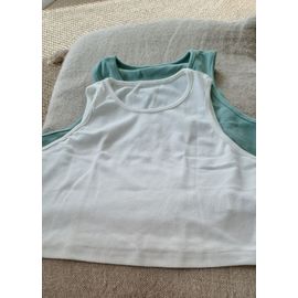 2 Top Courts - Jamais Porté - Crème, Vert - Taille L (40-42)