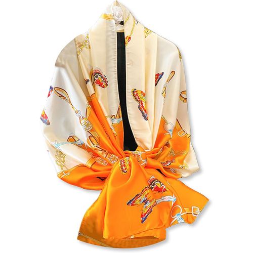 Foulard En Soie Femme Imprimé Papillon Fleur Colorée Mode Élégant Style Grand Écharpe Foulard Longue Légère Chaude Châle Étole De Protection Solaire Sarong De Plage Toutes Les Saisons.[G839]