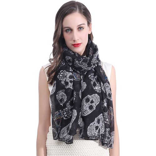 Lina & Lily Écharpe Foulard Pour Femme Imprimé Crâne Le Jour De La Morts.[G187]