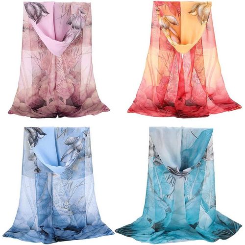 Bolonbi 4 Pack Chiffon Scarf, Fashion Sheer Scarfs Lightweight Neck Scarf Shawl Wrap Scarves For Women Girls Ladies.[G903]