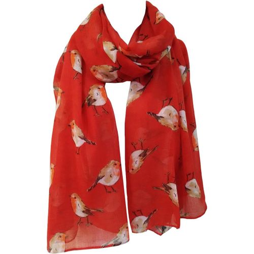 Foulard De Noël Imprimé Rouge-Gorge Aquarelle Pour Femme.[G1382]