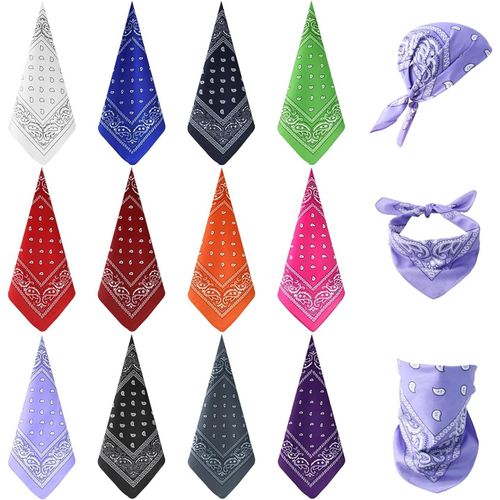 Lot De 12 Foulard Femme Avec Paisley, Foulard Vintage Pour Homme Et Femme, Foulard Carré Convient Pour Hip-Pop, Cyclisme, Multicolore, 55 X 55cm.[G1176]