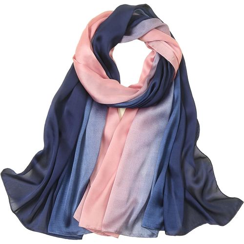Foulards Femme Foulard En Soie Longue Légère Châles De Protection Solaire Couleur Unie Et Ombre Foulard En Soie (Marine + Rose).[G1428]