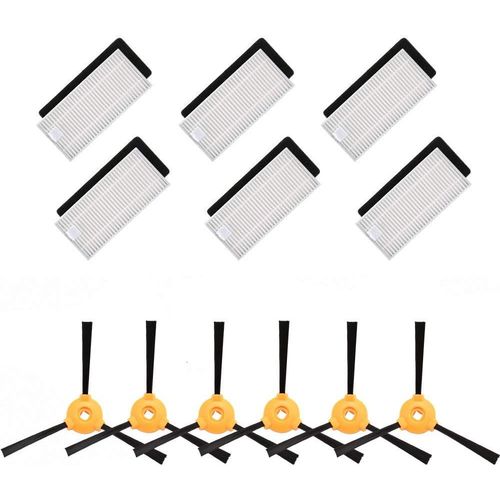 Kit d'accessoires de rechange 6 brosses latérales + 6 filtres HEPA + 6 éponges compatibles avec les aspirateurs Ecovacs Deebot 500 / 600 / 601 / 605.[G188]