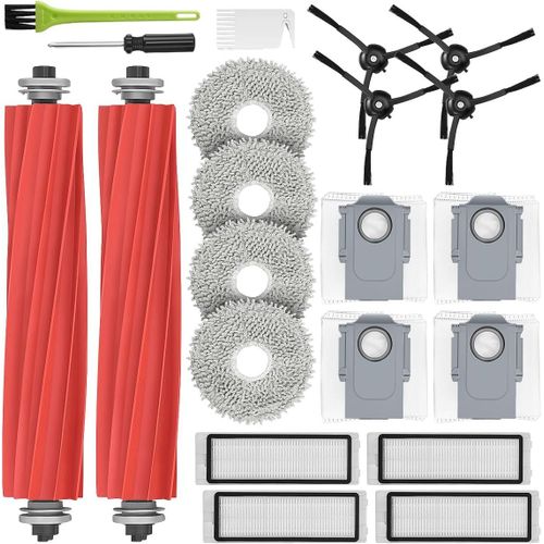 Kit d'accessoires pour Roborock Q Revo, Pièces de Rechange pour Roborock P10, 2 Brosse Principale, 4 Chiffons de Vadrouille, 4 Sacs à Poussière, 4 Filtres, 4 Brosses Latérales.[G7]