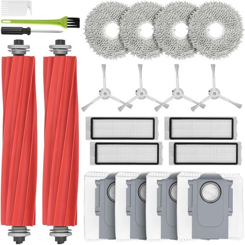 Kit d'accessoires pour Roborock Q Revo, Pièces de Rechange avec 2 Brosse Principale, 4 Chiffons de Vadrouille, 4 Sacs à Poussière, 4 Filtres, 4 Brosses Latérales.[G6]