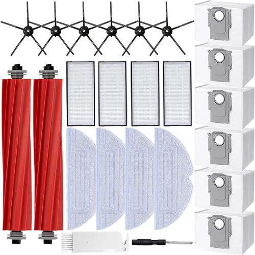 Kit d'accessoires pour Xiaomi Roborock S7 MaxV Ultra S7 Pro Ultra Aspirateur, 6 Sacs à Poussière, 2 Brosse Principale, 6 Brosse Latérale, 4 Filtre, 4 Chiffons de Vadrouille.[G95]