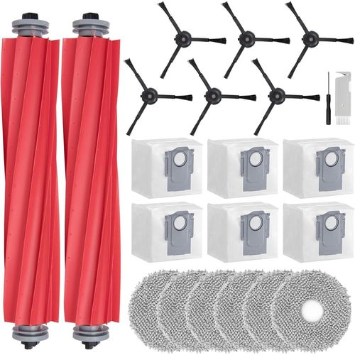 Kit d'accessoires pour roborock Qrevo, Ensembles de Rechange pour Robot Aspirateurs Qrevo Pro Master Plus, Qrevo S avec 2 Brosse Principale, 6 Brosses Latérales, 6 Chiffon, 6 Sacs (21 Pièces).[G115]