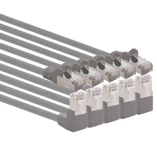 366196 Câble réseau Cat.6 angle 90 degrés 3,0 m - gris - lot de 5 - Câble patch Cat6 (SFTP PIMF) 1000Mbit/s prise Rj 45-5 x 3,0 m mètres gris.[G481]