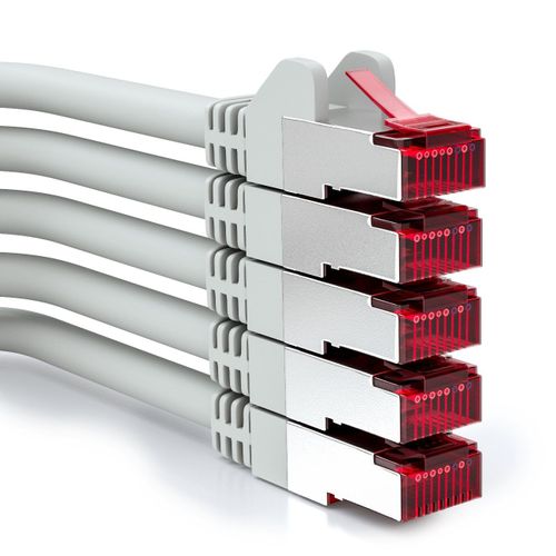 5x 1m Câble Patch CAT6 PIMF S/FTP un Blindage CAT-6 RJ45 Câble Réseau Câble Ethernet LAN DSL Routeur Modem Point D'Accès Patch Panels - Gris.[G488]