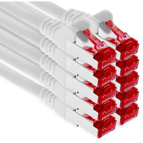 10x 1m câble patch CAT6 S/FTP PIMF blindage câble réseau CAT.6 RJ45 câble Ethernet routeur LAN DSL commutateur modem panneau de brassage - blanc - 10 pièces.[G273]