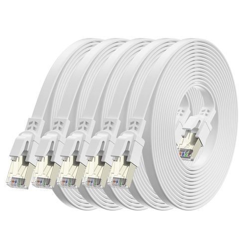 Câble Ethernet Cat8 2m 5 Pièces, 40 Gbit/s 2000 MHz Câble Réseau Gigabit LAN Haute Vitesse Avec RJ45 et Connecteur Plaqué or Câble Internet pour Routeur, pour Laptop, pour PS5 - Blanc.[G731]