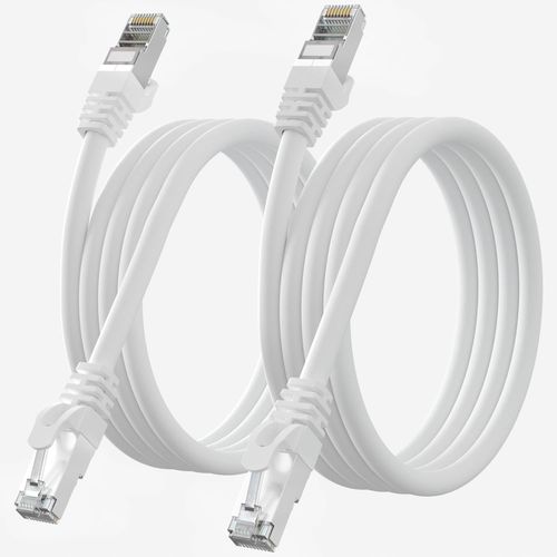 Cable Ethernet 3m Cat 7, 2 Pièces, Cable Rj45 3m Blindé Haute Vitesse Cable Reseau Gigabit Extérieur Imperméable Cable LAN SFTP Blanc Cable Internet pour Routeur Modem -10Gbit/s 600MHz.[G183]