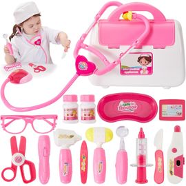 Malette Docteur Enfant Rose Jouet Medecin Outils avec Stéthoscope, Jeu d'imitation Cadeau pour Fille et Garcon 3 4 5 Ans.[G1123]