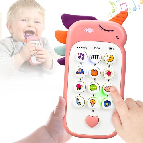 Jouet Telephone Enfant Bebe 1 an, Telephone Portable pour Enfant Fille Garcon, Jeux Educatif Cadeau Fille 1 an, Jouets Musicaux Bebe 6 8 9 10 Mois, Jouets d'apprentissage Précoce Einstein.[G963]