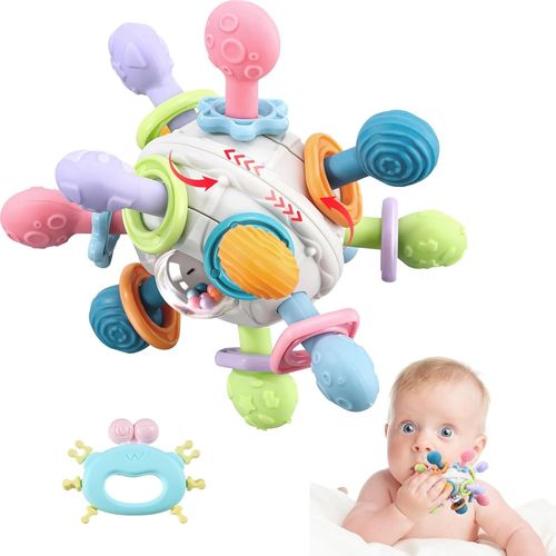 Jouet pour bébé à attraper en forme de balle, jouets de dentition sensoriels, anneau de dentition en silicone, jouet éducatif précoce Montessori, hochet pour bébé,Jouet pour bébés de 3 à 18.[G540]