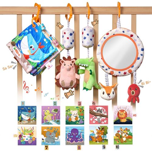 Kids Jouets De Siège Voiture Pour Bébés 0 6 Mois, Poussette Mobiles Hochet Jouets, Miroir, Froissé, Couineur Pour Nouveau-Né, Fille, Garçon.[G1146]