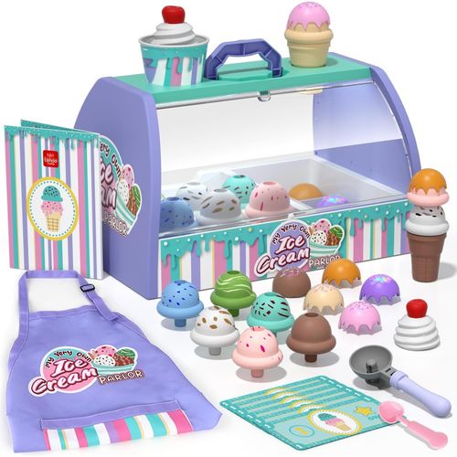 Jouets de Glacier, 28 Pièces Cuisine en Enfant avec Un Comptoir, Dinette Enfant, Montessori, Dinette Cadeau pour Garçons et Filles de 3 4 5 6 7 Ans(Violet).[G1151]