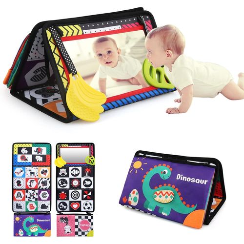 Jouet Bébé 0-18 Mois, Miroir Montessori Noir et Blanc Jouets Sensoriels, Nouveau né avec Miroir Pliable et Amusant avec Livre Eveil.[G547]