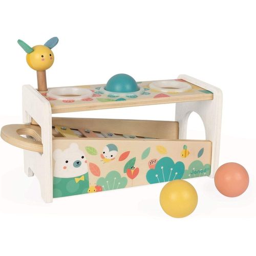 Tap Tap Xylo Pure - Jouet En Bois 2 En 1 - Jeu D'éveil Musical Et D'adresse - Avec 3 Balles + Marteau + Xylophone - Dès 1 An, J05155.[G144]