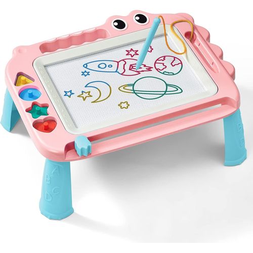 Jouets pour enfants, tableau magique magnétique pour l'apprentissage précoce, ardoise magique effaçable en couleur avec 4 Pieds, quatre timbres, cadeau pour bébé, fille, garçon, 3 4 5 ans, Rosa.[G1402]