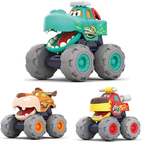 Jouet Voiture Bebe 1 2 3 an Garçon Fille, 3 Pièces Monster Truck Friction Voiture Enfant 2 Ans,Pull Back Voiture Jouet 10 12 18 Mois,Camion Jeux Éducatifs Cadeau Enfant 1 2 3 Ans.[G366]