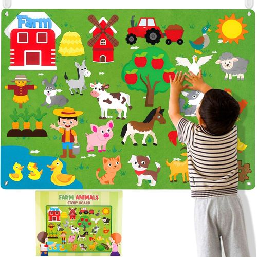 Felt Farm Story Board Set 38 pièces Animaux domestiques préscolaires Conte Flanelle Conseil bétail Apprentissage précoce Kit de Jeu éducatif Suspendu Jouets pédagogiques.[G1186]