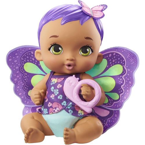 My Garden Baby poupon bébé papillon boit et fait pipi 30 cm violet avec couche, vêtements et ailes amovibles, poupée pour enfant dès 3 ans, GYP11.[G823]