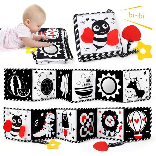 Jouet Bébé Miroir Montessori Noir et Blanc Jouets Sensoriels pour Bébé, Livre D'eveil Double Face en Tissu Doux Livre en Tissu Bebe Blanc et Noir pour 6-12 Mois Cadeau de Naissance.[G602]