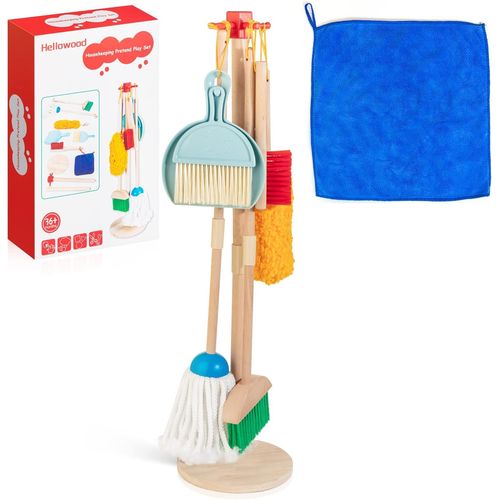 Kit de nettoyage en bois pour enfants, 8 pièces de jouets ménagers Set de jeux de rôle, y compris balais Mop brosses chiffons, etc, jouets de nettoyage cadeau pour les filles garçons âge 3-6.[G1212]