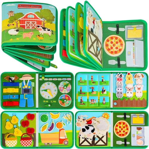 Busy Board Française - Livre Occupé de Ferme Montessori pour 1 2 3 Ans Enfants - Planche d'Activités Jouet Éducatif Sensoriel Préscolaire -Jouets de Voyage pour Tout-Petits(Française Version).[G624]