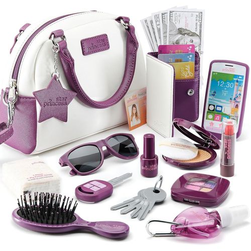 Pochette de jeu pour filles et tout-petits - Accessoires pour filles: téléphone jouet, portefeuille cartes crédit, clés, maquillage imaginaire pour jeux de rôle, jouets pour filles de 3 4 5 6 7.[G827]