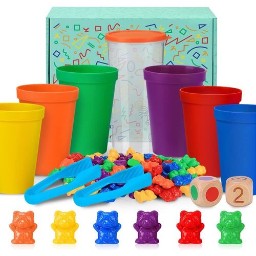 Jouets pour Comptage et Tri,71pcs Ours de Comptage,Ours de Tri de Couleur avec Tasses Coordonné,Jouet éducatif Bébé Classification des Couleurs,Counting Bear,Montessori Tri Couleurs Bricolage.[G639]
