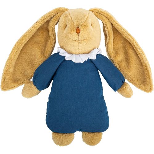 Doudou Musical - Lapin ""Nid d'Ange"" - Tissus en Coton Bio - Musique Lullaby - 25 cm haut - Classique Chic - Idéal Cadeau Naissance - Lavable en Machine - Colori Bleu Denim.[G1251]
