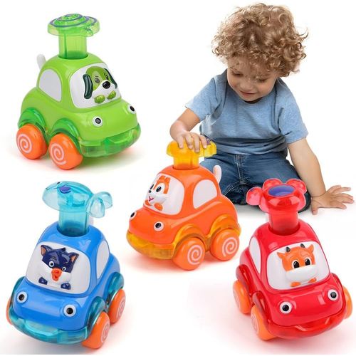 Bébé Voiture Jouets, Petite Voiture Enfant Jouet pour 1 2 3 Ans Garçons Filles, 4 Pièces Dessin Animé Presse et Aller Ensemble de Voitures Jouets Cadeau Enfant 1 2 3 Ans.[G256]