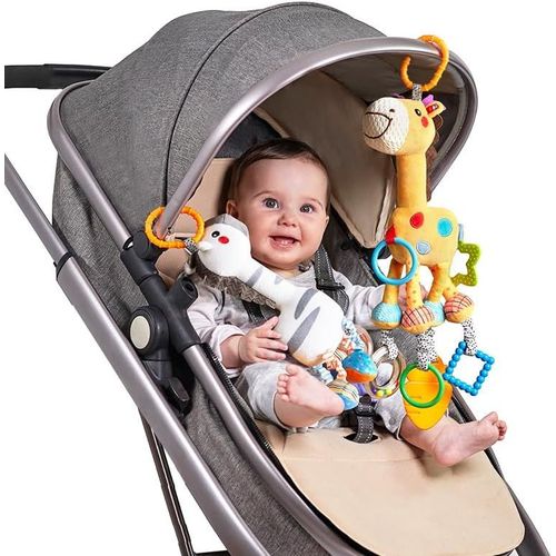 Bébé Suspension Jouets à Suspendre,Animal en Peluche Jouets à Hochet, Jouets Souples pour Sièges de Voiture Poussette Jouets sensoriels pour Les Nouveau-né Garçons et Filles(2 Pack).[G675]