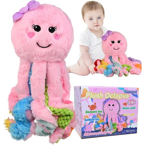 Jouet Bebe 1 an, Rose Kawaii Pieuvre Peluche avec 8 Tentacules Texturés, Jouet Bebe 3 6 9 12 18 Mois, Jouet Sensoriel Montessori pour Fille 1 2 3 Ans, Cadeaux pour Bébé Fille, Jouet Autisme.[G270]