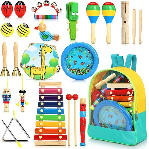 24PCS Instrument de Musique Enfant - Instrument de Musique Bebe avec Xylophone Tambour - Jouet Enfant Bebe 2 3 4 Ans - Bois Percussion pour Enfants - Jeux Enfants 2 3 4 Ans pour Fille Garçon.[G65]
