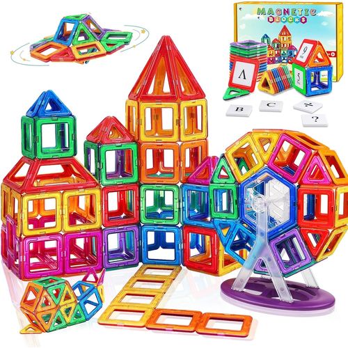 Jeux Magnetique Enfant 2 3 4 5 6 Ans 95pcs Fille Garçon Bloc De Construction Magnétique Avec Des Lettres Chiffres Et Des Cadeaux D'anniversaire De Grande Roue Pour Les Garçons Et Les Filles De.[G494]
