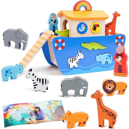 Jouet en Bois Arche de Noé | Jouet Enfant 1 2 3 Ans | Montessori 2 Ans | Cadeau Enfant 1 an | Jouets de Baptême pour Garçons et Filles de 2 à 3 Ans.[G722]