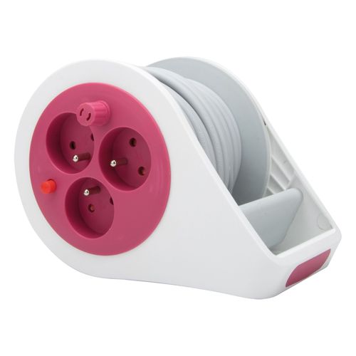 Mini enrouleur design 3 prises 7m rose - Zenitech
