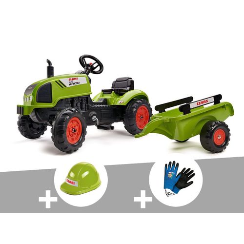 Tracteur Enfant Claas Arion 410 Avec Remorque 2 ? 5 Ans Falk + Casque + Gants