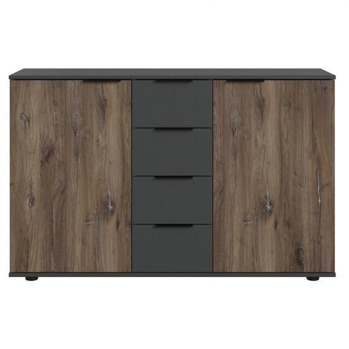 Commode Aurelia 2 Portes Chêne Flagstaff 4 Tiroirs Graphite 130 Cm