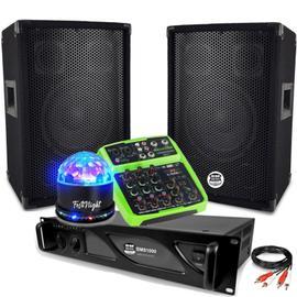 DJ-300 Pack sonorisation complet avec Enceintes Table de mixage  Amplificateur 480W + Pack 4 Jeux de lumière DIAMS LytOr IBIZA SOUND