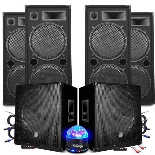 Pack Sono BM SONIC MEGA BASSES Caissons bi-amplifié 18" 46cm 2x1200W , 4 Enceintes 4x2000W SONO DJ PRO CLUB MIX BAR, Light