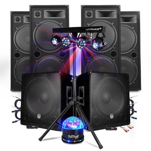 PACK SONO DJ BM SONIC MEGA BASSES Caissons bi-amplifié 18" 2x1200W 4 HP 4x2000W - Portique Eclairage XPerformer PRO CLUB MIX BAR