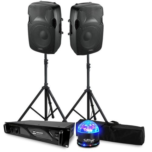 Pack Sono Enceintes Ibiza XTK12 -12"/30cm - 2x500W avec Ampli BM SONIC BMS-2000W - Support PIEDS +BAG et Câbles, Jeu de lumière