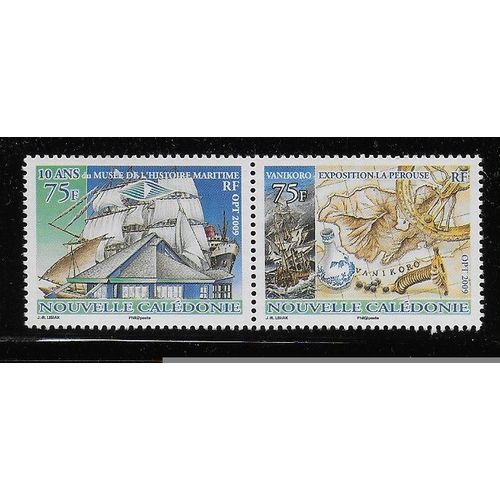 Nouvelle-Caledonie 2009 : 10 Ans Du Musée De L'histoire Maritime : Edifice, Voiliers, Navire / Vanikoro (Îles Salomon) : Série Entière De 2 Timbres À 150 F. Neufs ** Attenants