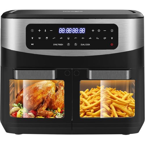 Iceagle Air Fryer 12 L Friteuse sans Huile - Friteuse à Air Chaud avec 10 Programmes, 2 Tiroirs, Fenêtre Visible, Panneau Tactile LED, Fonctions Match Cook & Smart Cook, 2600W, Noir.[G98]