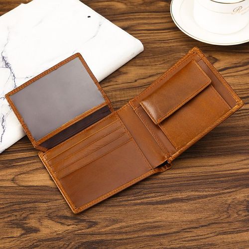 Porte-Monnaie Vintage en Cuir de Vache pour Homme Porte-Monnaie Multi-Fonction Porte-Monnaie, Antivol Porte-Monnaie Europe - États-Unis 11*9.2*2cm